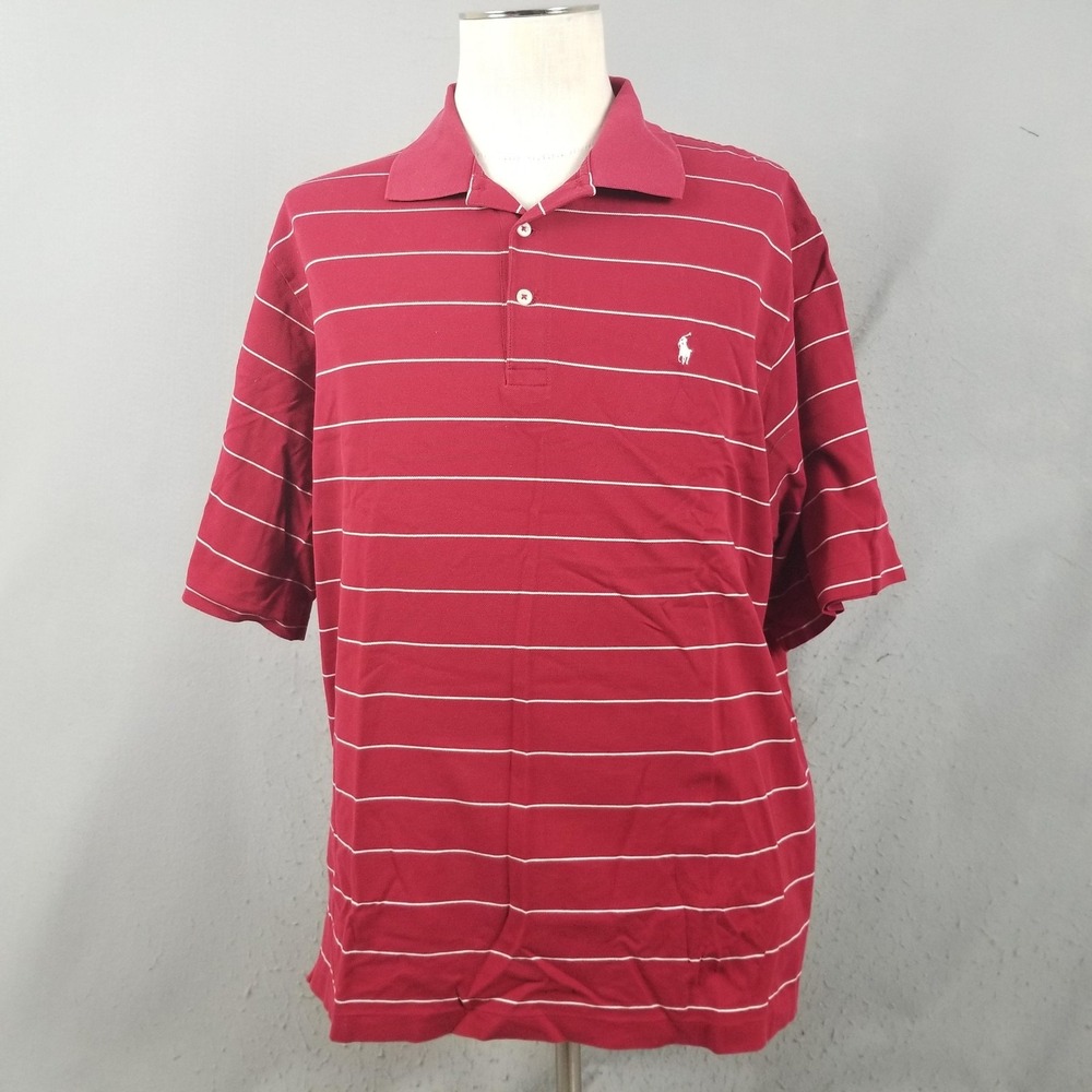 Polo Golf Ralph Lauren Polo‎ Shirt Mens XL Red Stripe Pima Cotton Colonial Golf